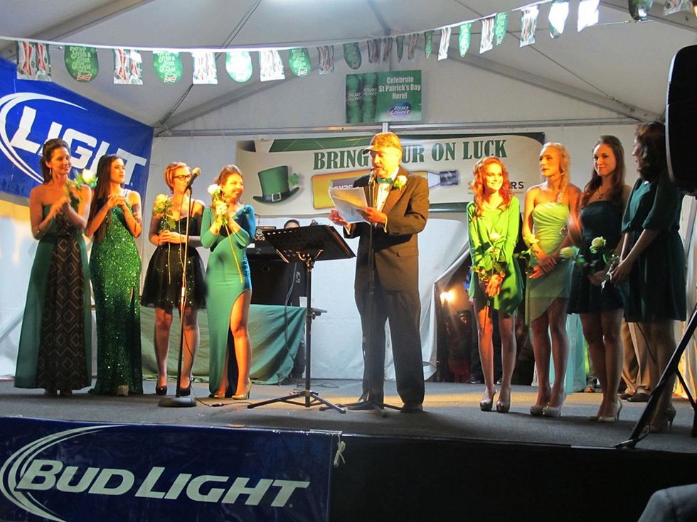 Katie Griff's St. Patrick's Day celebration March 2014 MC, Tom Ryan, announcing results