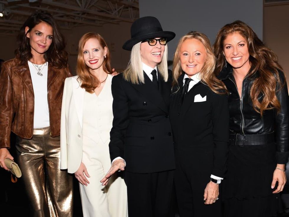 Katie Holmes, Jessica Chastain, Diane Keaton, Ricky Lauren, Dylan Lauren at Ralph Lauren spring 2018