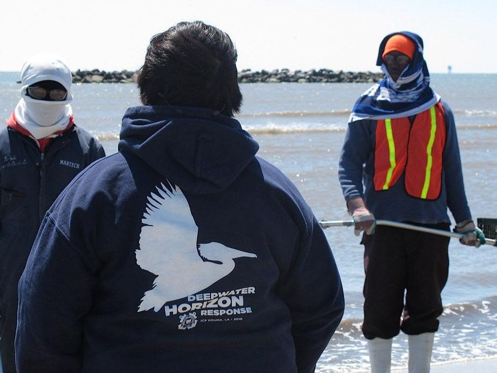 Katie Louisiana Revisited part 6 May 2013 Workers on Grand Isle