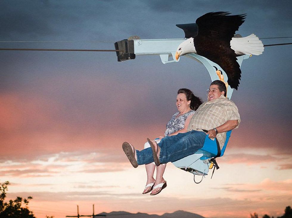 Kemah Boardwalk Iron Eagle Zip Line in Flight