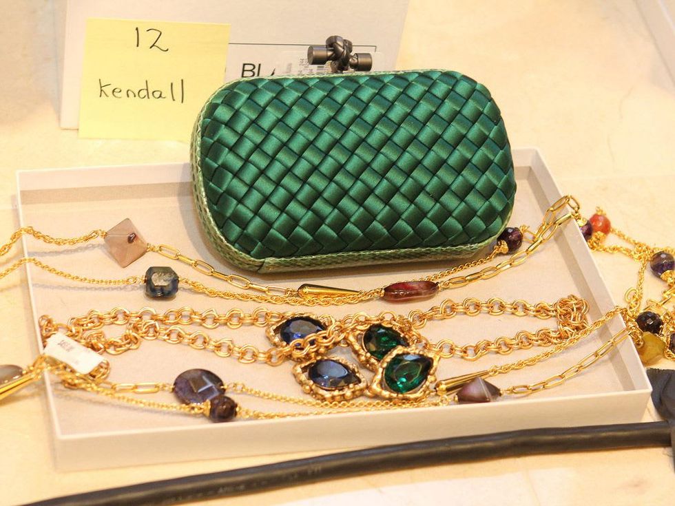Ken Downing Picks, June 2012, green clutch, gold necklace