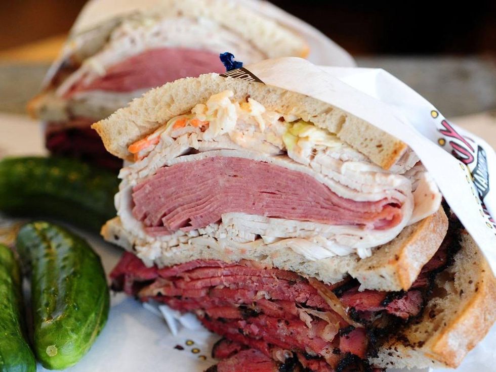 Kenny & Ziggy's Fiddler on the Roof of My Mouth sandwich Corned beef, pastrami, slaw & Russian dressing