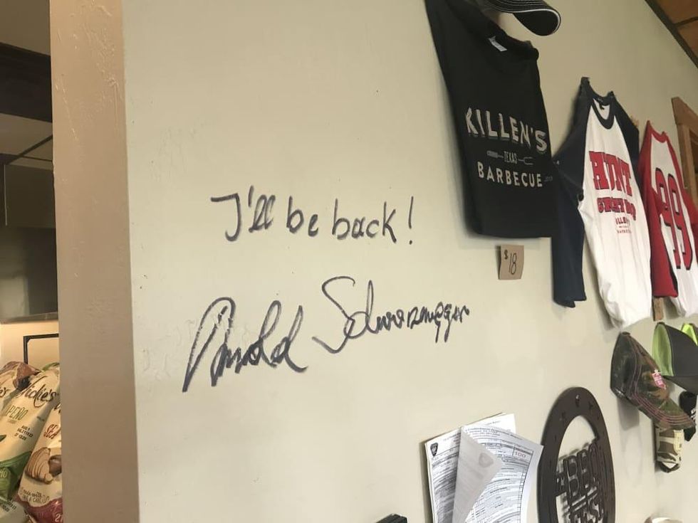Killen's Barbecue Arnold Schwarzenegger autograph