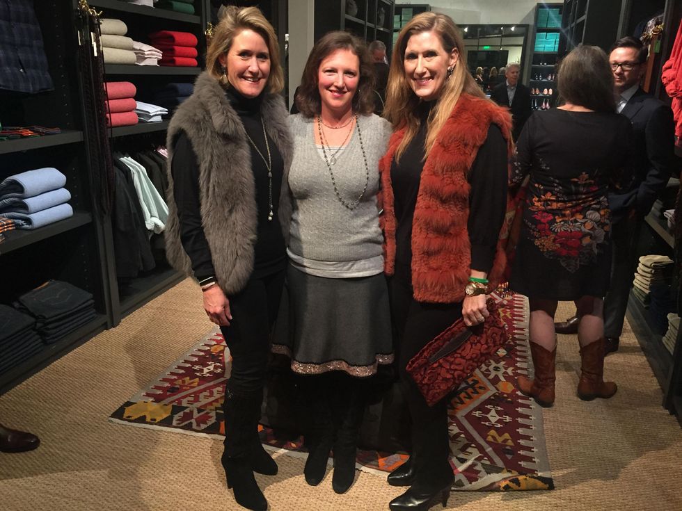 Kirby McCool, from left, Laura Kelsey and Lindsay Holstead at Sid Mashburn + Ann Mashburn Houston Anniversary Party December 2014