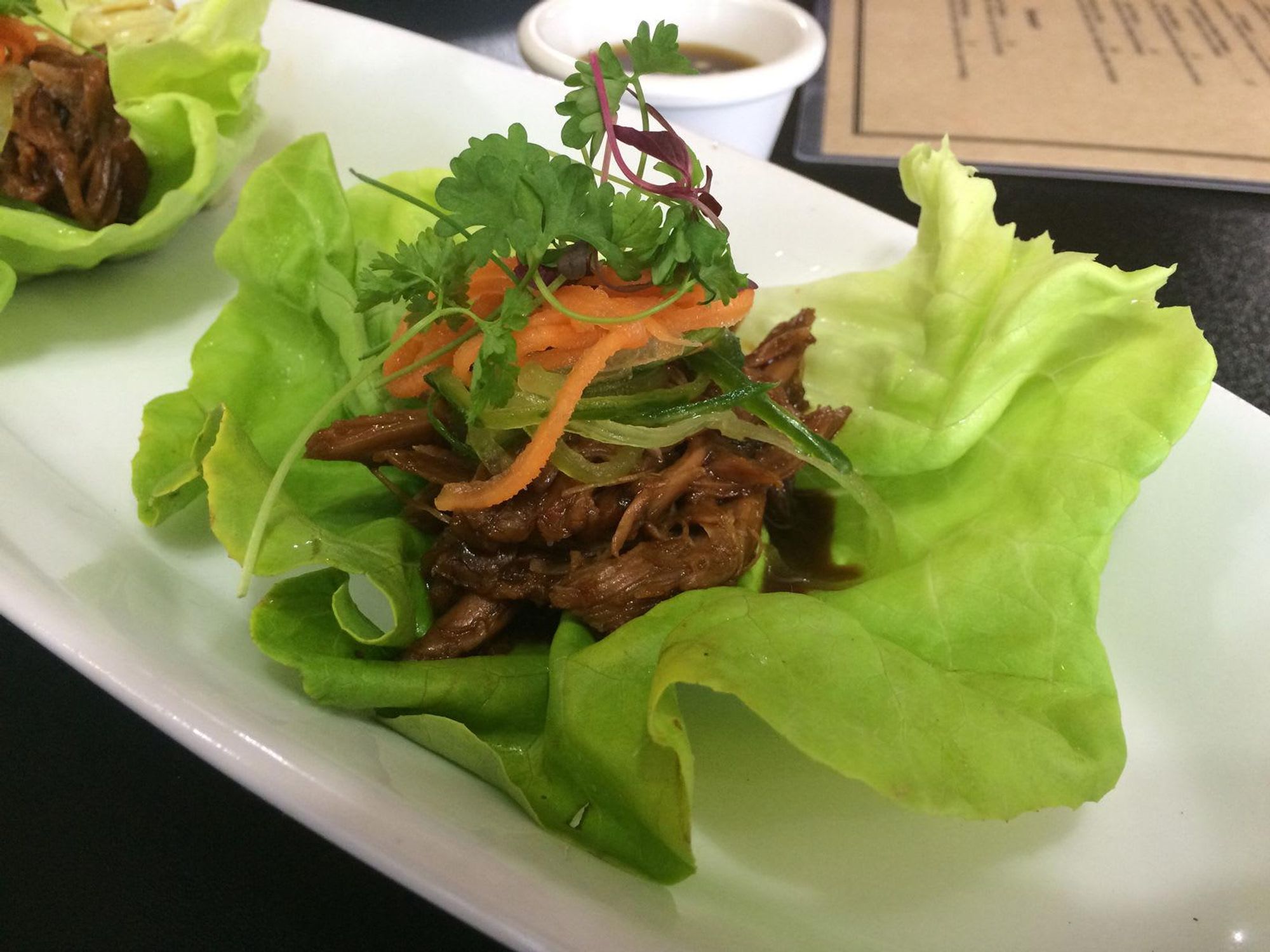 Kitchen 713 November 2014 shredded meat on lettuce