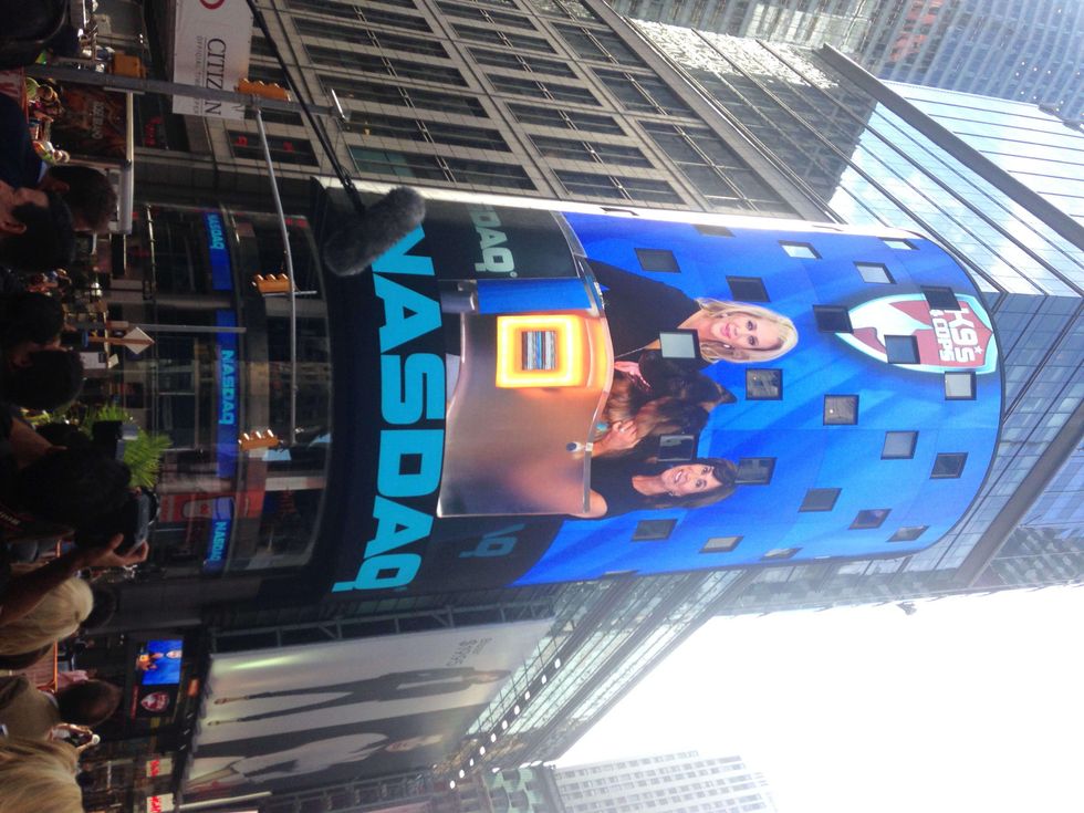 Kristi Schiller and canine Johnny Cash at NASDAQ Times Square