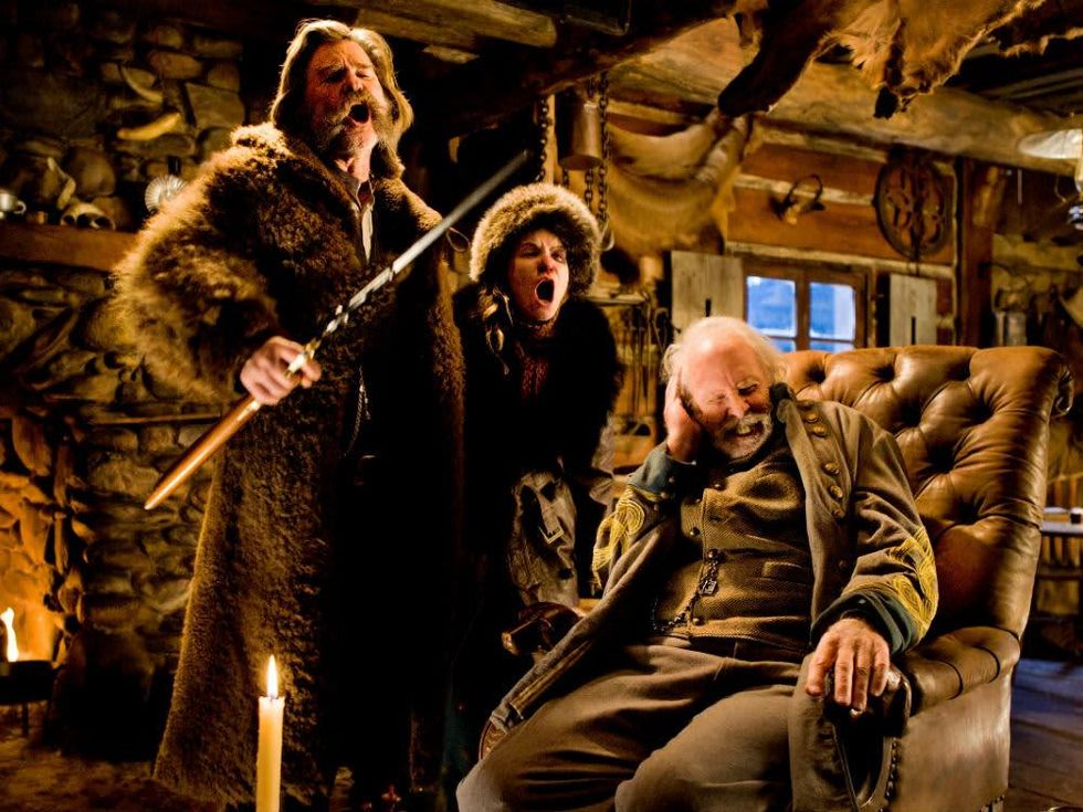 Kurt Russell, Jennifer Jason Leigh, and Bruce Dern in The Hateful Eight