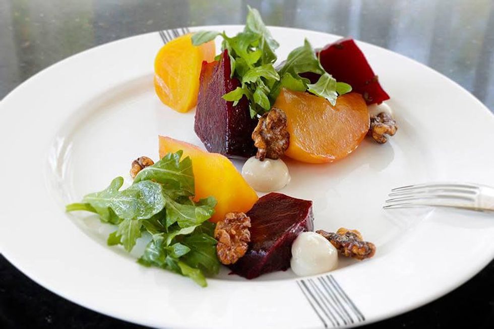 La Balance Cuisine Houston August 2013 beet salad with gorgonzola cream and arugula