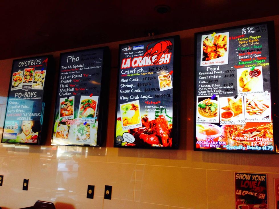 La Crawfish at Greenway Plaza January 2014 menu signs