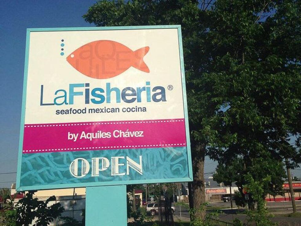 La Fisheria Seafood Mexican Cocina open sign