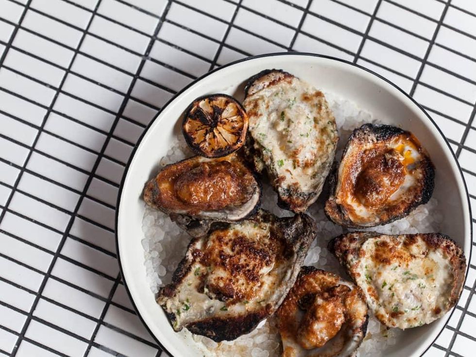La Lucha grilled oysters with arbol chili butter