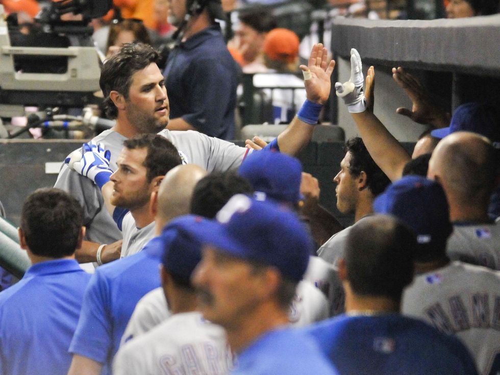 Lance Berkman Rangers dugout