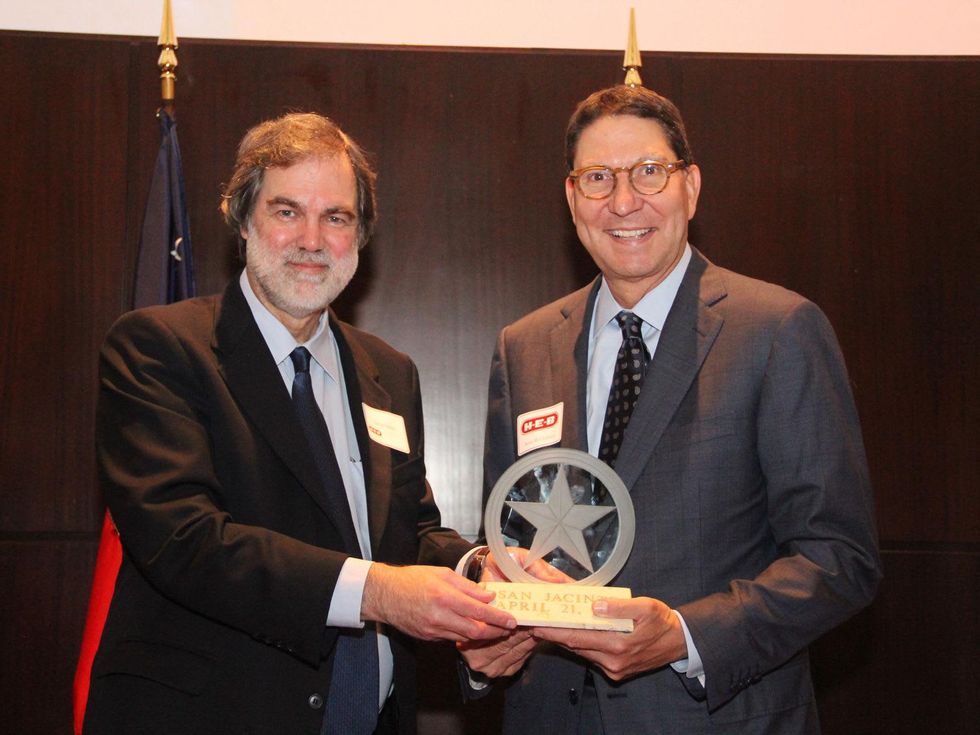 Larry Spasic, left, and Scott McClelland at the San Jacinto Monument dinner November 2013