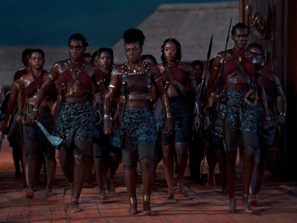 Lashana Lynch, Viola Davis, and Sheila Atim in The Woman King