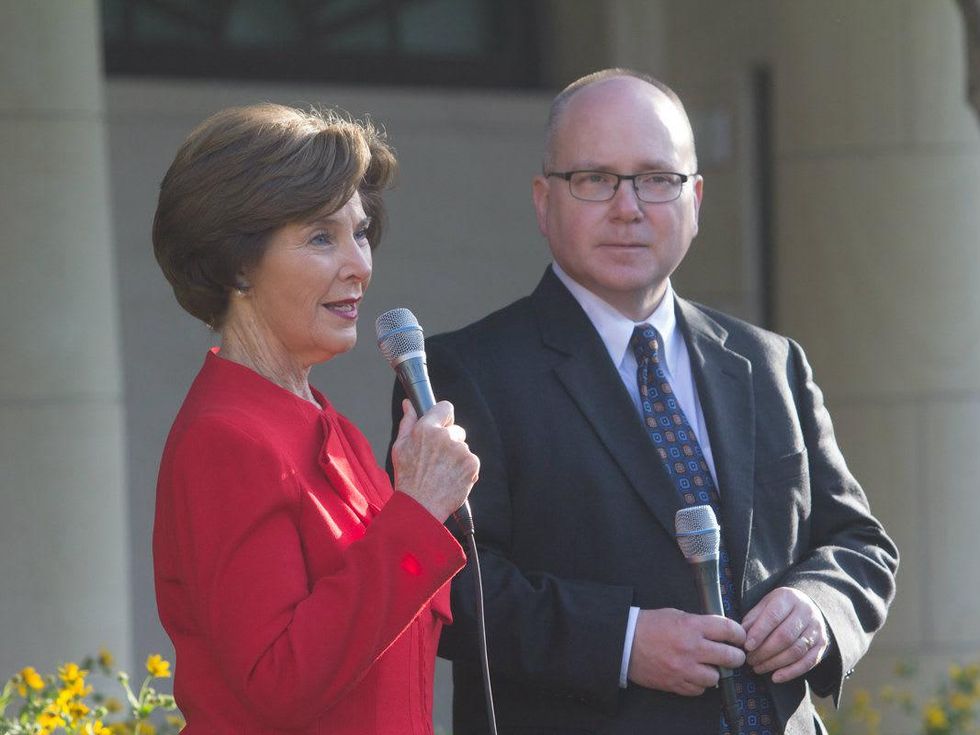 Laura Bush and Alan Lowe at George W. Bush Presidential Center in Dallas