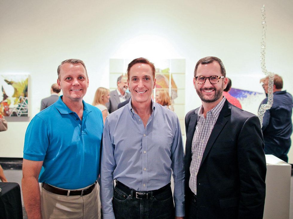 Lawndale Art Center The Big Show VIP reception July 2013 Tim Kollatschny, Rod Frazier and Aaron Laine