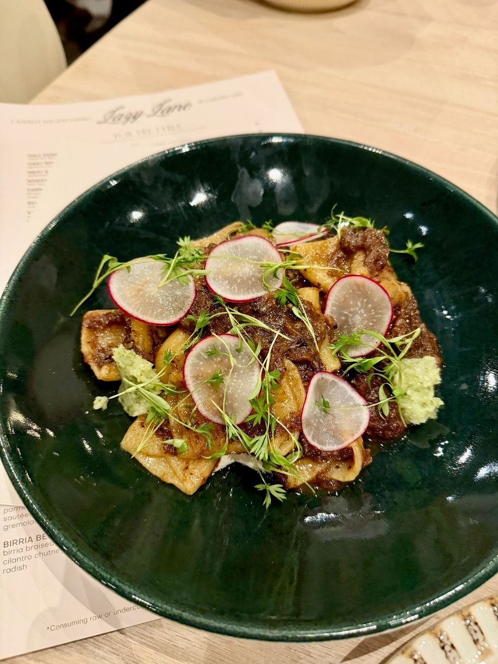 Lazy Lane birria beef paccheri