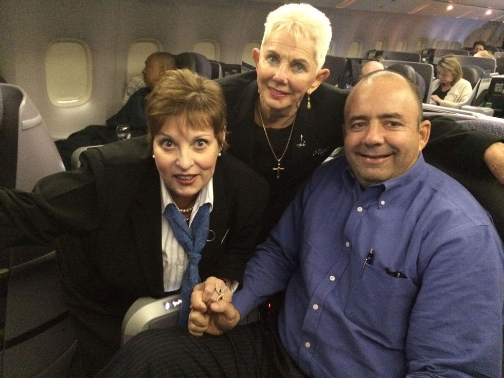 Leigh Skinner, Gaye McFarland, Jim Shelly on launch of United flight to Munich