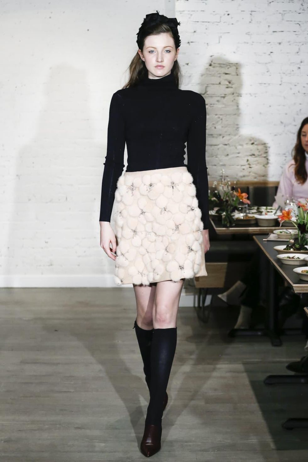 Lela Rose fall 2017 collection at New York Fashion Week, petal mink embroidered skirt