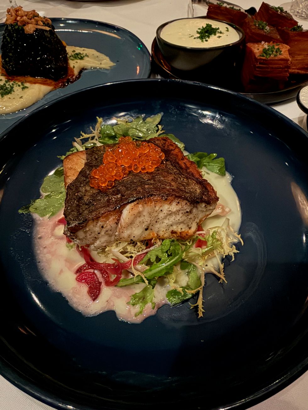 Leo's River Oaks restaurant sea bass with smoked trout roe