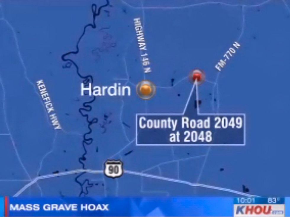Liberty County mass grave hoax psychic June 2013 map RUN FLAT
