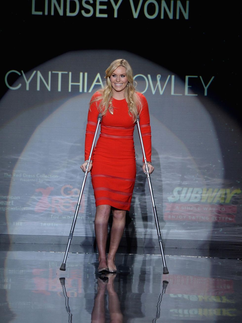 Lindsey Vonn walks the runway wearing Cynthia Rawley at Go Red For Women February 2014