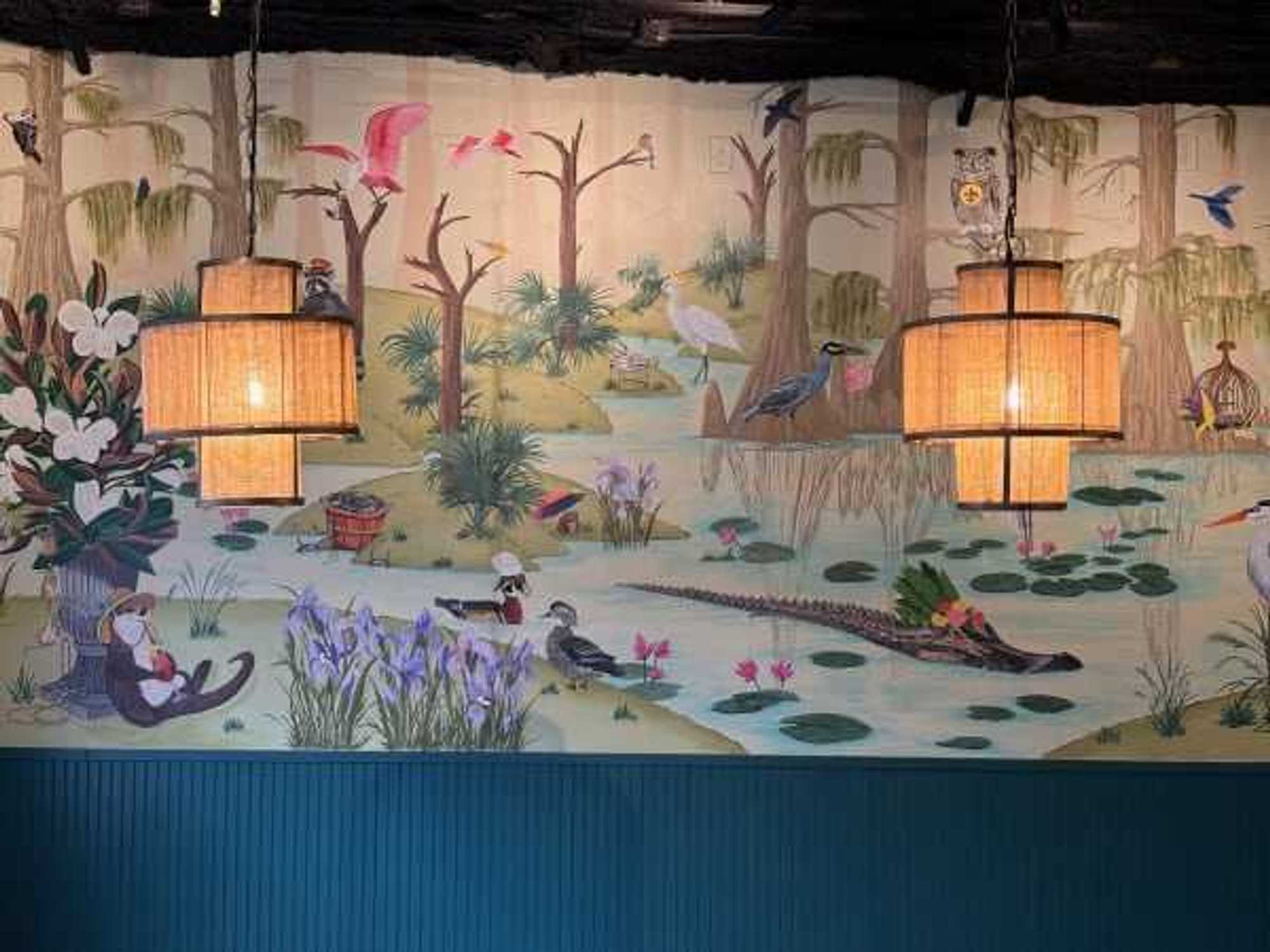 Little Bird restaurant interior mural