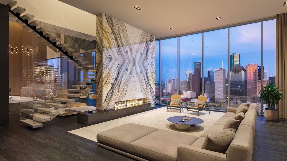 Living room in a penthouse of The Residences at The Allen