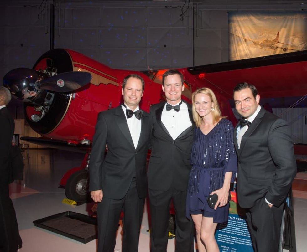 Lone Star Flight Museum gala 5/16 Rene Largo, Patrick Garvey, Morgan Garvey, Mark Schaverien.