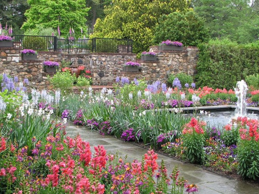 Longwood Gardens in Pennsylvania flowers waterfall