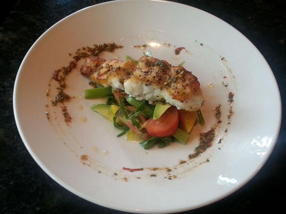 Lucille's Houston Triple Tail Grouper he\u2019s cooked in his version of a chimchurri sauce, brilliantly plated over slices of avocado