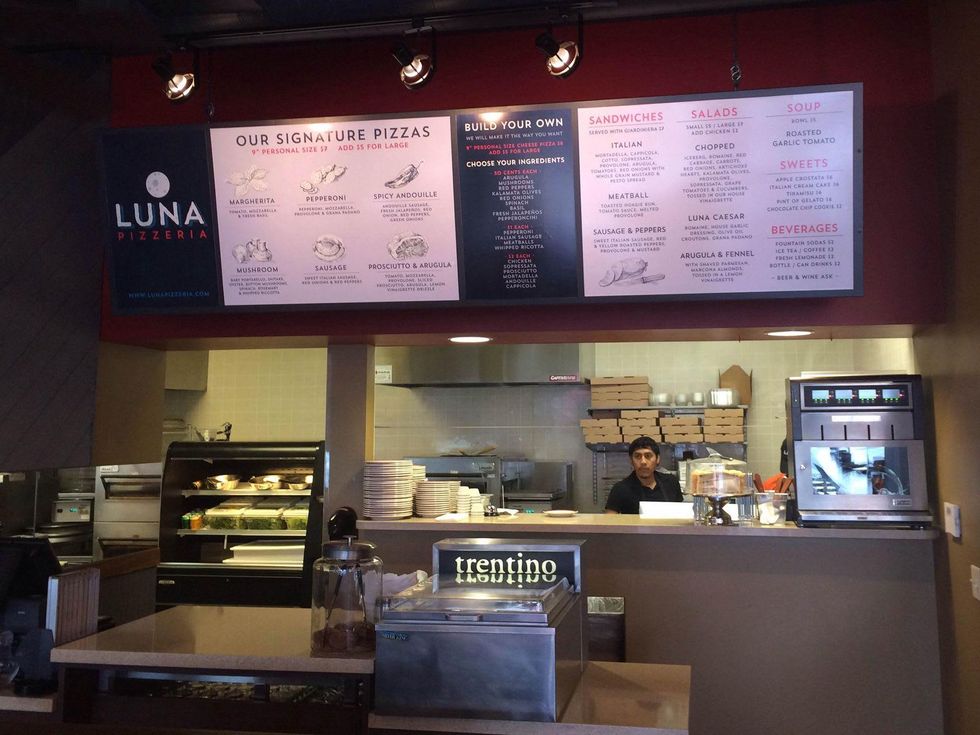 Luna Pizzeria Houston February 2014 menu board