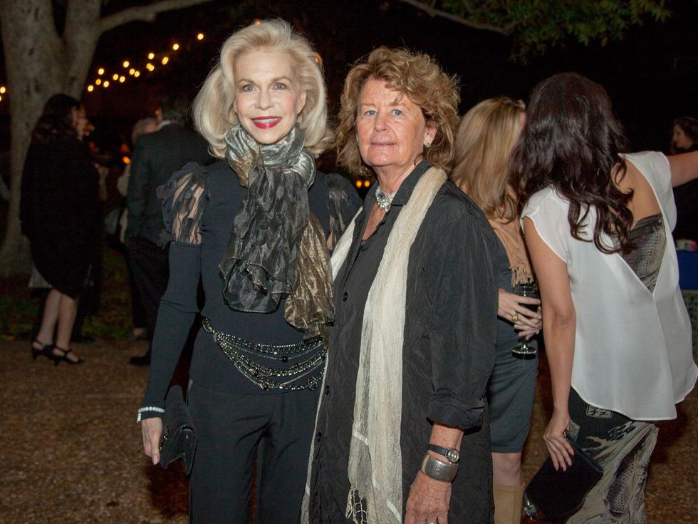 Lynn Wyatt, left, and Gayle DeGeurin at Rothko Chapel's Moonrise Party on the Plaza October 2013