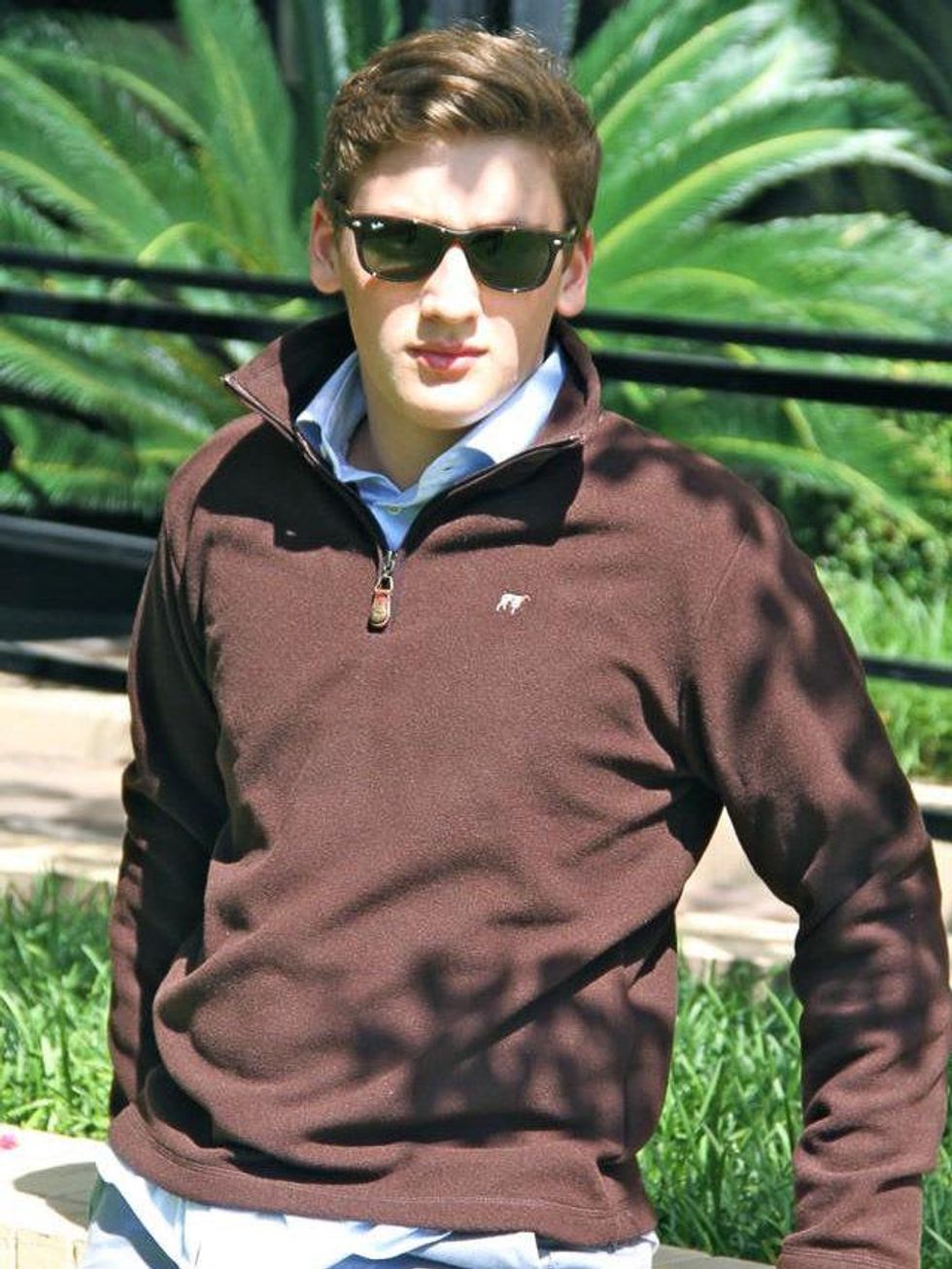 M. Wiesenthal Men's Collection model with pullover and button-down shirt