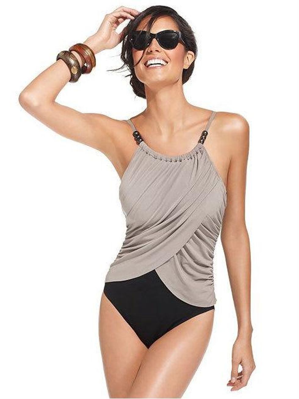 macys Magicsuit Swimsuit, Spaghetti-Strap Draped Colorblock One-Piece