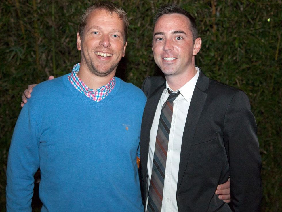 Marcel Witte, left, and Travis Johns at Rothko Chapel's Moonrise Party on the Plaza October 2013