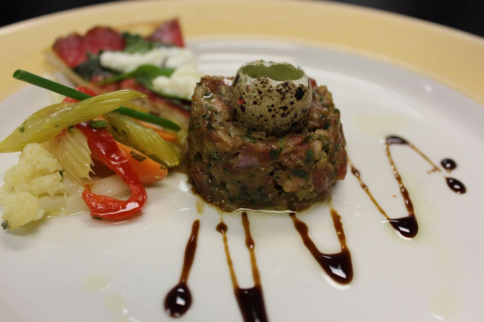 Marcy, Arcodoro, March 2013, The first course, \u201cA Tavola Per Cominciare,\u201d featured beef tartare topped with a tiny quail egg