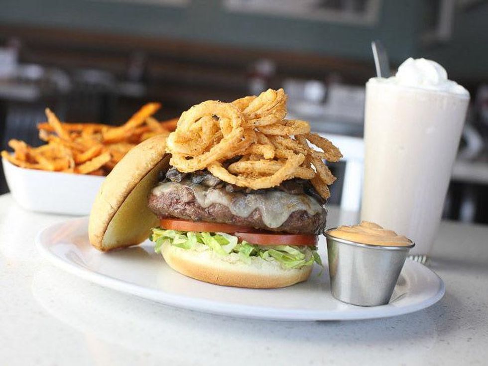 Marcy, Super Bowl food, January 2013, The Counter, hamburger, burger, onion rings, french fries, shake