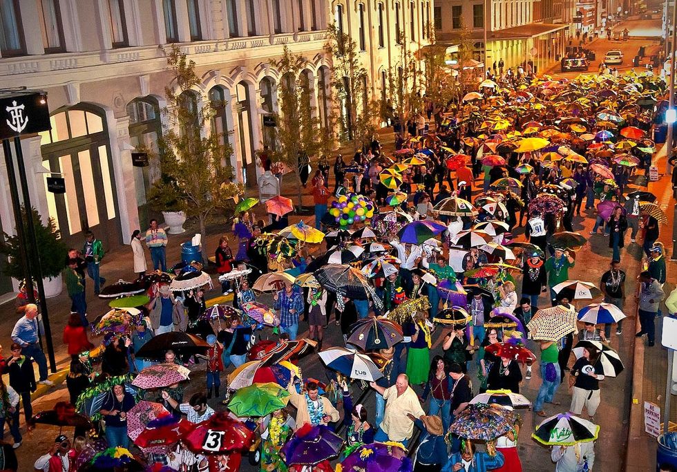 Mardi Gras! Galveston Funky Uptown Umbrella Brigade.