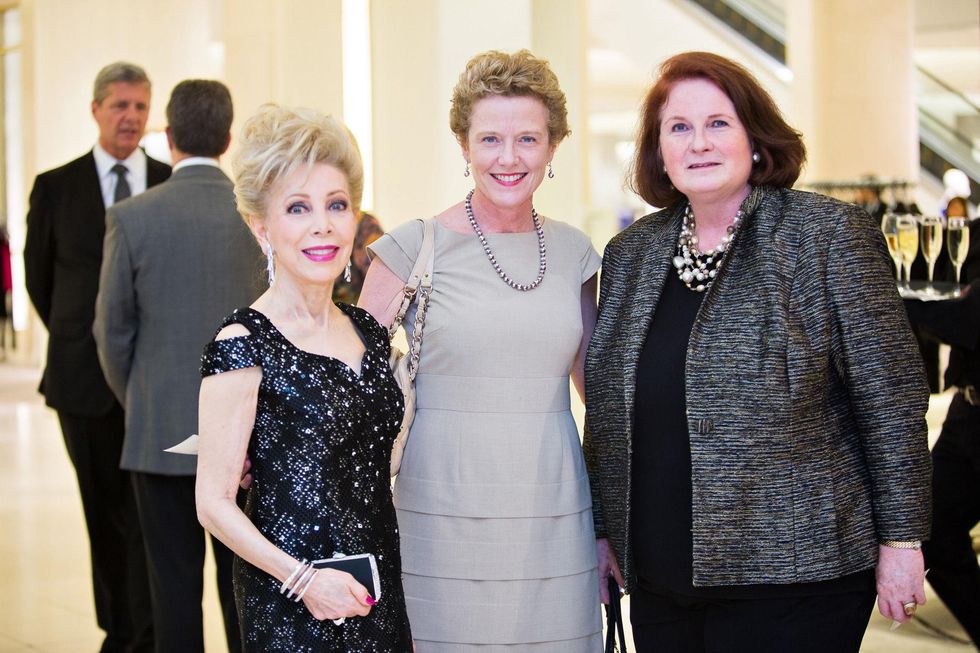 Margaret Alkek Williams, from left, Laura Bellows and Terry Brown at the Houston Symphony Retrospective Exhibit event March 2014