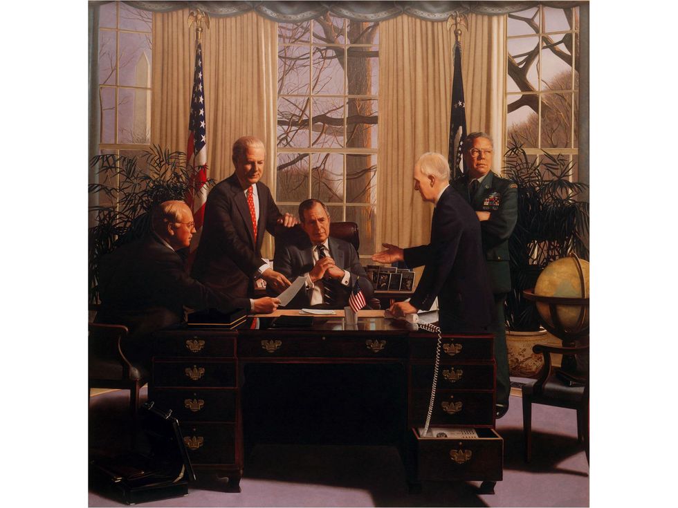 Mark Balma's Resolution depicting George Bush, Dick Cheney, James Baker, Colin Powell and Brent Scowcroft