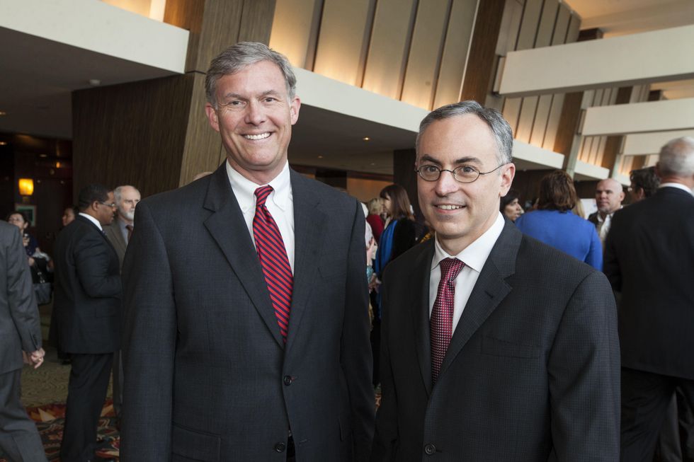 Mark DeWalch, left, and Michael Dokupil at the Neighborhood Centers' Heart of Gold Celebration February 2014