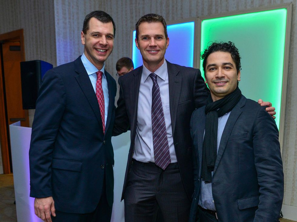 Mark Hanson, from left, Duncan Copp and Andr\u00e9s Orozco-Estrada at the Young Professionals Backstage party January 2014