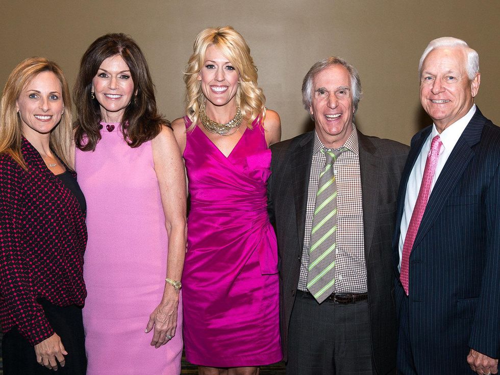 Marlee Matlin, from left, Melissa Preston, Carrie Hyman, Henry Winkler and Steve Sanders at the In the Pink luncheon in The Woodlands October 2013