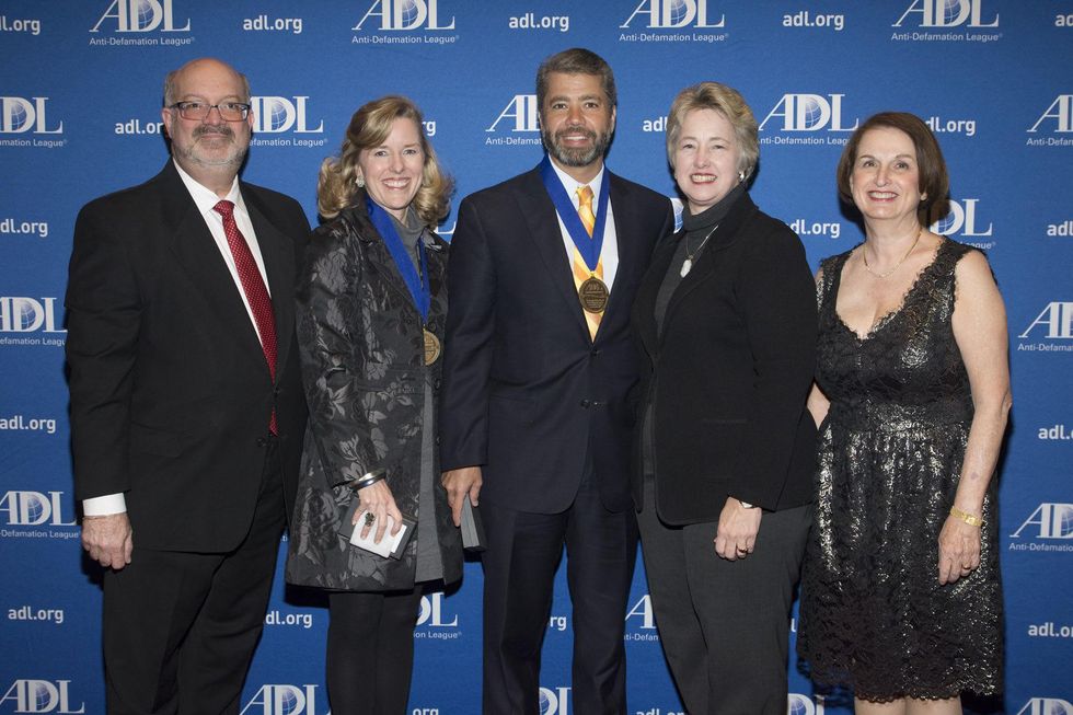 Martin Cominsky, from left, Bee Dickson, Trey Martinez, Mayor Annise Parker and Judith Finkel at the ADL Houston in Concert Against Hate November 2014