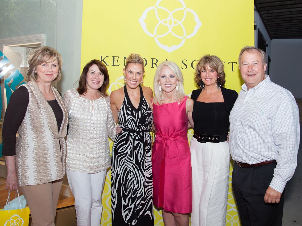Mary Hazlett, from left, Lisa Koetting, Kendra Scott, Brenda Mizell, Suzanne Pagel and Larry Abston at the Kendra Scott opening in The Woodlands April 2014