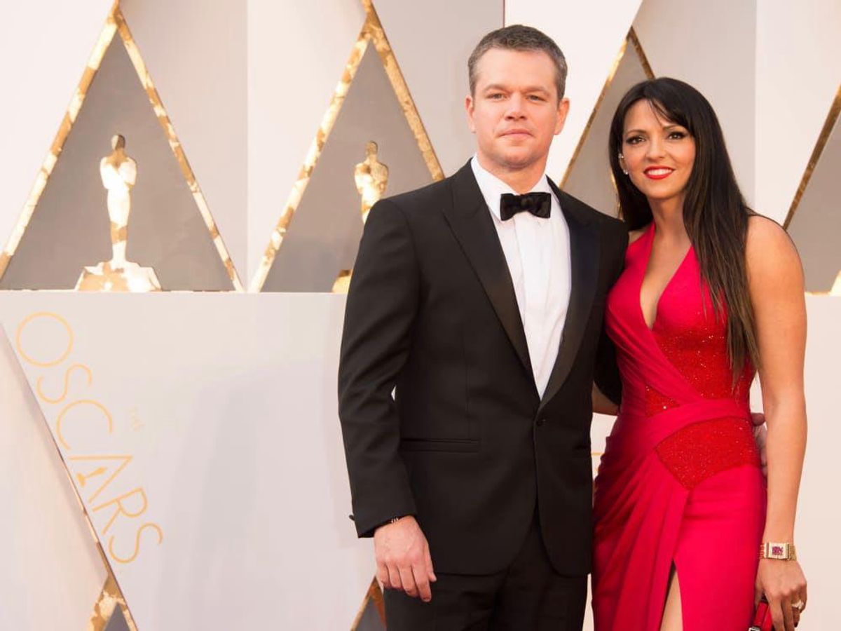 Matt Damon and his wife, Luciana Barroso in a form-fitting red gown ...