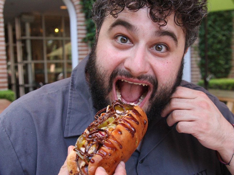 Matt Markus of Eatsie Boys James Coney Island hot dog July 2013