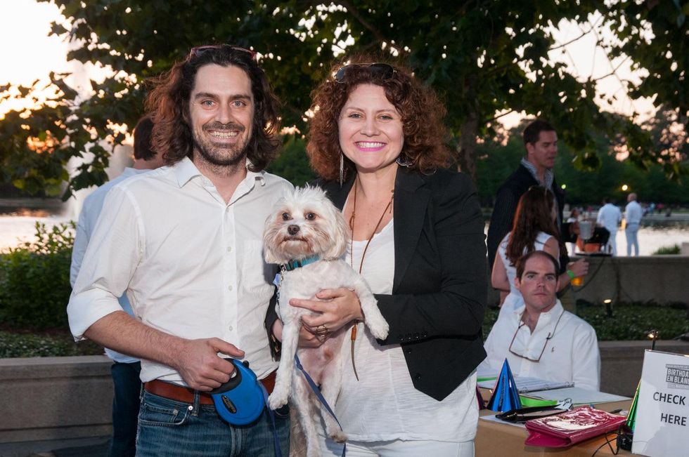 Matthew Wettergreen and Claudia Solis with D'arcy at the Urban Green Birthday en Blanc May 2014