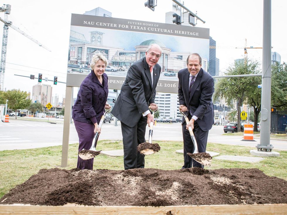 Mayor Annise D. Parker, from left, John L. Nau, III and Ric Campo at the Nau Center Groundbreaking Ceremony November 2014